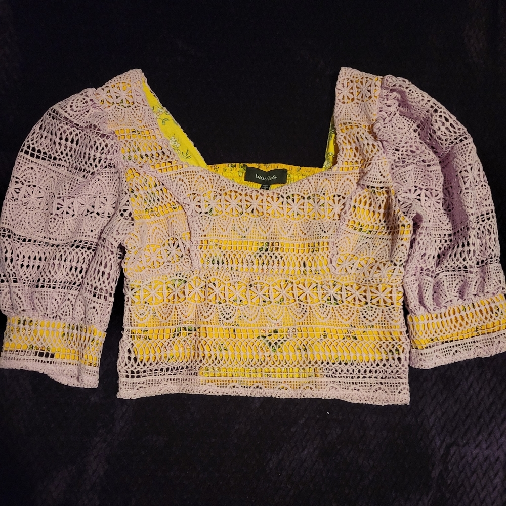 Lea & Viola Lace Overlay Cropped Top